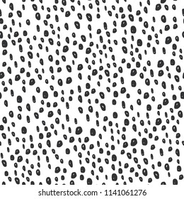 Vector seamless pattern witch sketch circle texture. Irregular, hand drawn abstract animal skin. Design for print on fabric, textile, paper. Dalmatian, leopard skin on a white background.