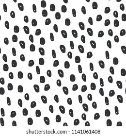 Vector seamless pattern witch sketch circle texture. Irregular, hand drawn abstract animal skin. Design for print on fabric, textile, paper. Dalmatian, leopard skin on a white background.