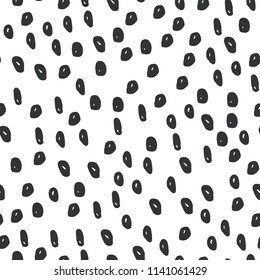 Vector seamless pattern witch sketch circle texture. Irregular, hand drawn abstract animal skin. Design for print on fabric, textile, paper. Dalmatian, leopard skin on a white background.