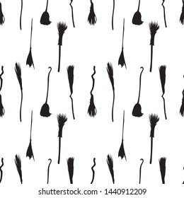 vector seamless pattern with witches brooms