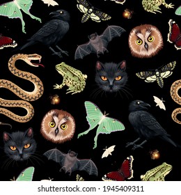 Vector seamless pattern with witchy night creature