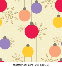 Vector seamless pattern withChristmas tree balls and snowflakes