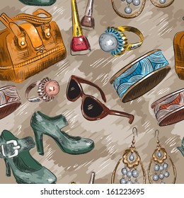 Vector seamless pattern with woman accessories 