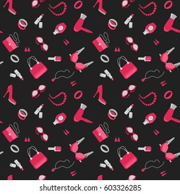 Vector seamless pattern with woman accessories