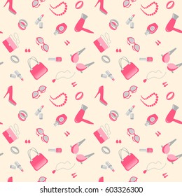 Vector seamless pattern with woman accessories