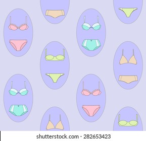 Vector seamless pattern with woman underwear set. Styles of lingerie, isolated vector. Fashion bra set with different style of bra and woman panties. Template for design fashion or shop card or banner