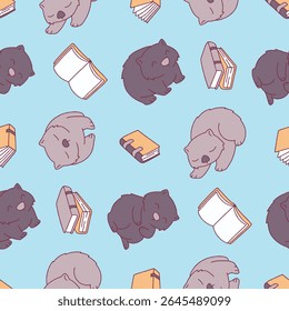 Vector Seamless Pattern of Wombat Animal Book Background for Fashion Wrapping Print Fabric Surface