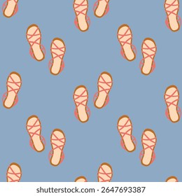 Vector seamless pattern with women shoes on blue background for fashion prints, wrapping paper, fabric design. Stylish and bright flat style.