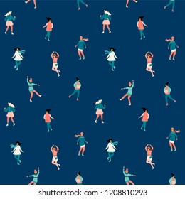 Vector seamless pattern with women skate. Trendy retro style. Design elements.