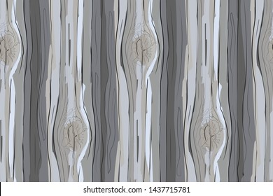 Vector seamless pattern. Wood texture. Natural old logs. Gray, light beige, white boards with knot from old barn.