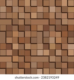 Patrón vectorial transparente de cubos y rectángulos marrones de madera con patrón de sombra.