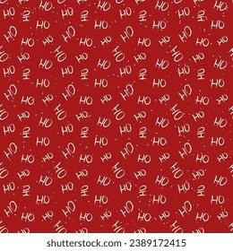 Vector seamless pattern of the word HO-HO and snow on a red background. Festive template for postcard, banner, packaging, wallpaper, textile