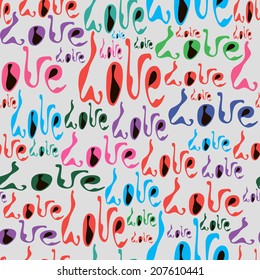 Vector seamless pattern with word "love".Festive concept background.