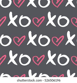 Vector seamless pattern with  word XOXO and heart. Colorful print for wedding invitation,poster,card,fabric,etc.