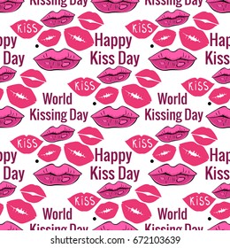 Vector Seamless pattern  World Kiss Day background. Modern illustration of a comic style. 