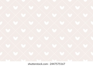 Vector seamless pattern Wrapping paper Textile Fabric typography 14 february Isolated white hearts Diagonal lines of rhombus pastel creamy background Love day holiday Wedding Joy Simple happy design