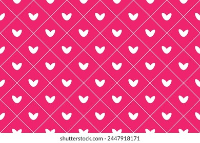 Vector seamless pattern Wrapping paper Textile Fabric typography 14 february Isolated white hearts Diagonal lines of rhombus pastel pink background Love day holiday Wedding Joy Simple happy design Joy