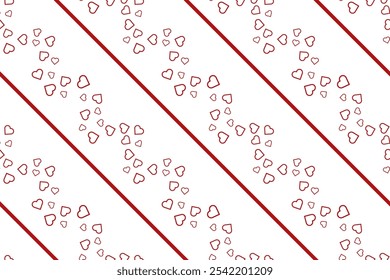 Vector sin patrón Papel de embalaje Textil Tipografía de la tela 14 febrero Fondo blanco aislado Líneas diagonales Corazones rojos Amor día de fiesta Boda Alegría Diseño textil simple