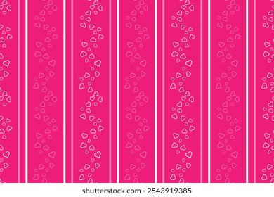 Vetor padrão sem emenda papel de embrulho Têxtil Tecido tipografia 14 fevereiro Cor-de-rosa branco corações Vertical linhas Fundo magenta Amor dia feriado Casamento Alegria Design simples