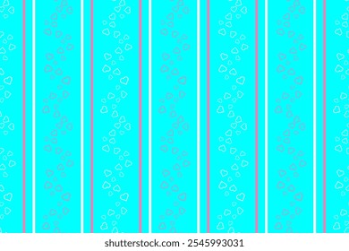Vector seamless pattern Wrapping paper Textile Fabric typography 14 february Pink white hearts Vertical lines Blue background Love day holiday Wedding Joy Simple design