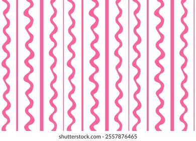 Vector seamless pattern Wrapping paper Textile Fabric typography  Isolated white background Wavy pink vertical lines Simple abstract textile design Endless design