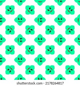 Vector seamless pattern of Y2K Cute Funny Flower with smiling faces.  Happy Positive. 70s, 80s, 90s vibes stickers. Retro style. Patches Collection. Repeat Stock illustration. Cartoon funky print.