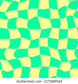 Vector seamless pattern of Y2K in Retro style. Vintage Psychedelic. Groovy curvy. Happy Positive. 70s, 80s, 90s vibes. Hypnotic pattern.
Repeat print. Groovy hippie chessboard pattern.