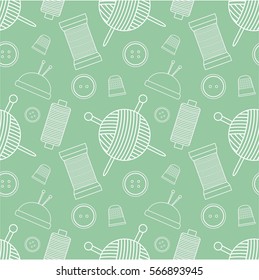 Vector seamless pattern with yarn, buttons, thread and needles. Background for needlework site.