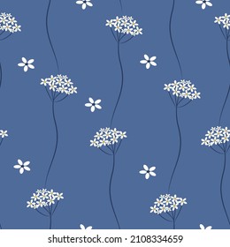 vector seamless pattern with yarrow flowers on blue background. flat style pattern for printing on fabric, clothes, wrapping paper