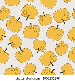 Vector seamless pattern with yellow apples. The modern illustration is made with free forms and lines. Contemporary design for paper, cover, fabric, interior decor and other users.
