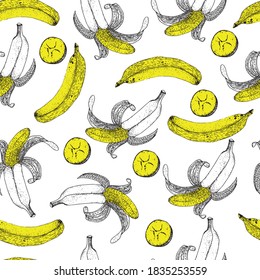 Vector seamless pattern yellow bananas.