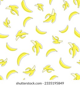 Vector seamless pattern with yellow bananas on a white background