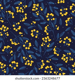 Vector seamless pattern with yellow berries. Abstract illustration