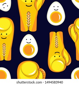 Vector seamless pattern with yellow boxing gloves and eggs. 