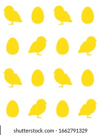 Vector Seamless Pattern Of Yellow Chick Silhouette And Egg Isolated On White Background
