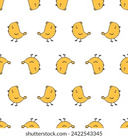 Vector seamless pattern with yellow chickens