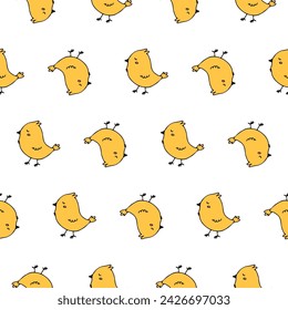 Vector seamless pattern with yellow chickens