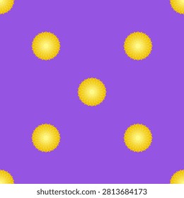 Vector seamless pattern with yellow Chrysanthemum on violet background. Beautiful flower with petals. Chrysanths are designed in minimalist style with simplified shapes