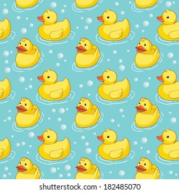 Vector seamless pattern with yellow ducks