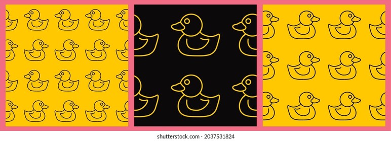 Vector seamless pattern with yellow ducks. Hand-drawn.