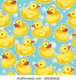 Vector seamless pattern with yellow ducks