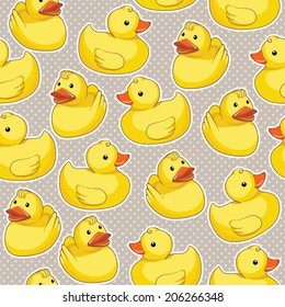 Vector seamless pattern with yellow ducks