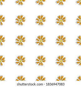 Vector seamless pattern with yellow flowers on a white background. Use in fabric, wrapping paper, wallpaper, bags, clothes, dishes, cases on smartphones and tablets.