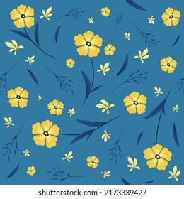 Vector seamless pattern with yellow flowers and leaves