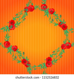 Vector seamless pattern in yellow, green and orange colors. Beautiful watercolor poppy flowers, bright painting inspired floral print.