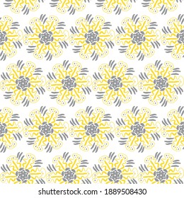 Vector seamless pattern. Yellow and grey lines and waves on white background. Design for print, texlile, fabric