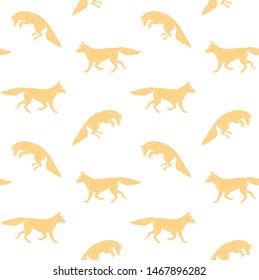 Vector seamless pattern of yellow hand drawn doodle sketch fox isolated on white backgrounds