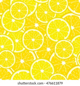 Vector seamless pattern of yellow lemon slices. Citrus fruit illustration for design.