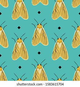 vector seamless pattern of yellow moths ,hand drawn picture