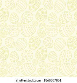 Vector seamless pattern with yellow outline easter eggs; for greeting cards, wrapping paper, invitations, posters, banners.